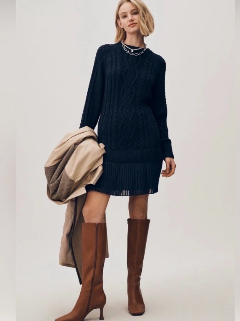 NWT Anthropologie Delphine Sweater Twofer Mini Dress in Black